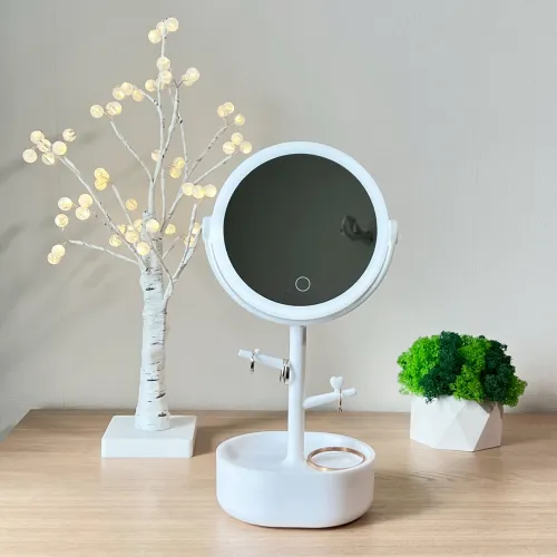 Дзеркало з підсвічуванням та органайзером MVM, біле, 150х126х345 мм, три режими освітлення, USB-порт