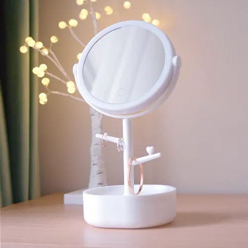 Дзеркало з підсвічуванням та органайзером MVM, біле, 150х126х345 мм, три режими освітлення, USB-порт