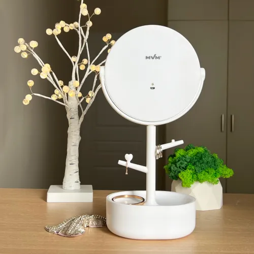 Дзеркало з підсвічуванням та органайзером MVM, біле, 150х126х345 мм, три режими освітлення, USB-порт