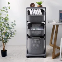 Етажерка 3-х ярусна з корзинами на колесах, сірий, 435х335х1150 мм, поліпропілен