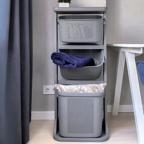 Етажерка 3-х ярусна з корзинами на колесах, сірий, 435х335х1150 мм, поліпропілен