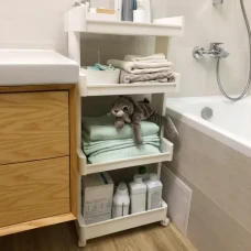 Етажерка 4-х ярусна з колесами для ванної кімнати, біла, 451х318х1027 мм, ABS пластик