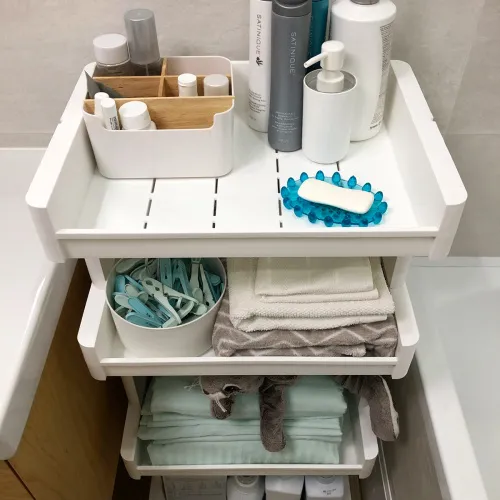 Етажерка 4-х ярусна з колесами для ванної кімнати, біла, 451х318х1027 мм, ABS пластик