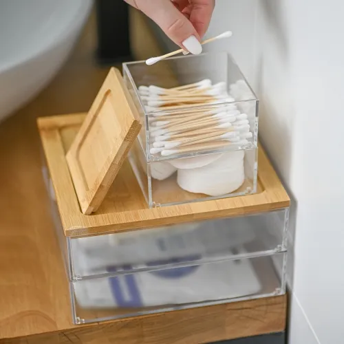 Органайзер для дрібниць МВМ MY HOME 98х98х100мм прозорий/дерево