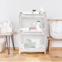 Етажерка 3-х ярусна біла для ванної, кухні та зберігання, 640х195х410 мм, ПП