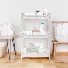 Етажерка 3-х ярусна біла для ванної, кухні та зберігання, 640х195х410 мм, ПП