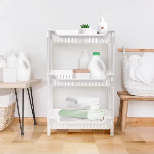 Етажерка 3-х ярусна біла для ванної, кухні та зберігання, 640х195х410 мм, ПП