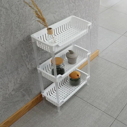 Етажерка 3-х ярусна біла для ванної, кухні та зберігання, 640х195х410 мм, ПП