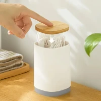 Органайзер для ватних паличок та зубочисток MVM MY HOME Scandinavia, білий/дерево, 71х71х110 мм