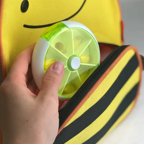 Органайзер для таблеток на 7 днів, круглий, зелений, з поліпропілену, 90х20 мм