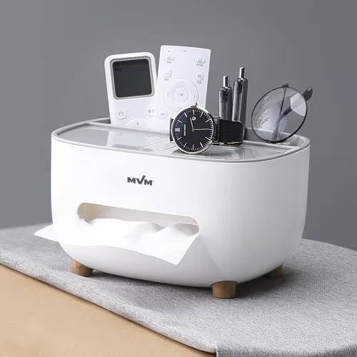 Універсальний настільний органайзер для серветок та дрібниць білий/сірий з ABS пластику