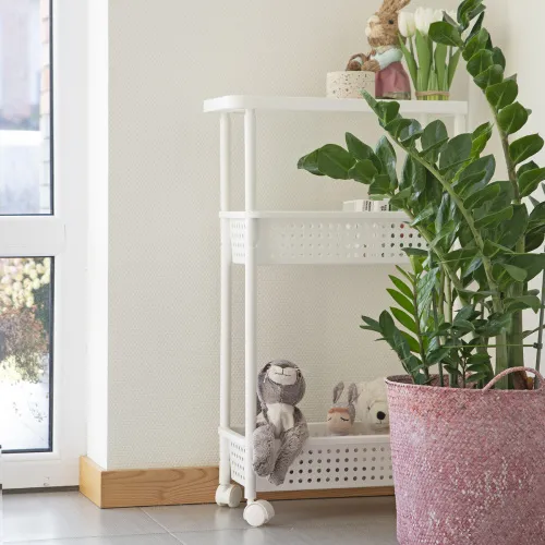 Етажерка 3-х ярусна на колесах біла, 750х215х470 мм, поліпропілен