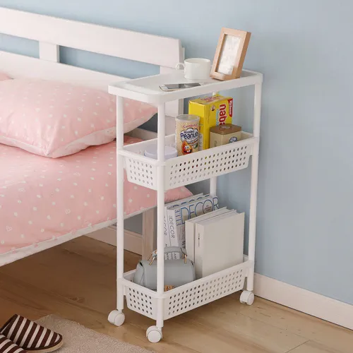 Етажерка 3-х ярусна на колесах біла, 750х215х470 мм, поліпропілен