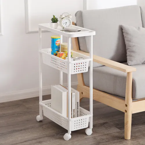 Етажерка 3-х ярусна на колесах біла, 750х215х470 мм, поліпропілен