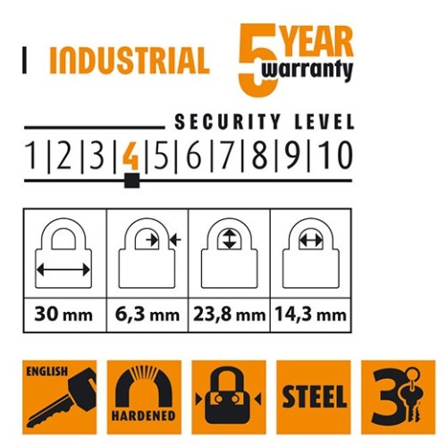 Замок навісний ламінована сталь, 30мм HR-LS-30E - HR-LS-30E