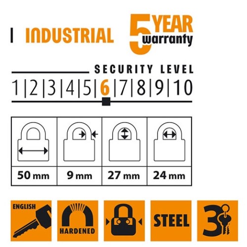 Замок навісний ламінована сталь довга дужка 50мм HR-LSL-50E - HR-LSL-50E