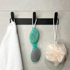 Вішалка настінна на 3 гачки з алюмінієвого сплаву чорного кольору для передпокою, кухні та ванної