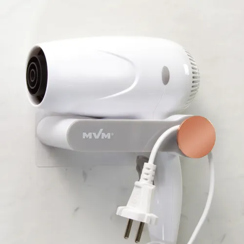 Тримач для фена MVM, що клеиться, білий/сірий, ABS-пластик, 136х110х30 мм