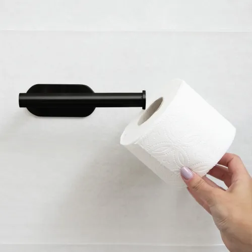Самоклеючий тримач для туалетного паперу з нержавіючої сталі AISI 304, чорний, 100х85х165 мм