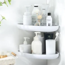 Кутова полиця, що клеїться для ванної кімнати MVM, біла/сіра, 320x250x250 мм, ABS пластик