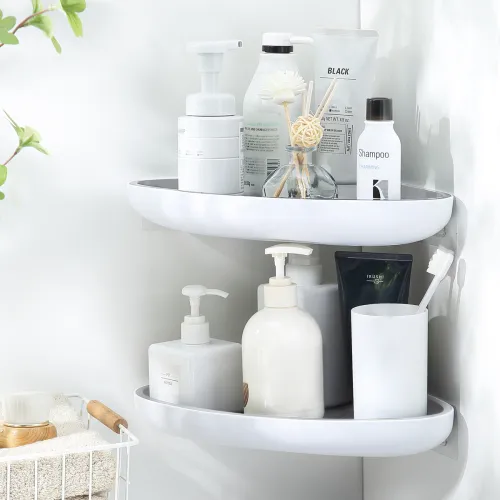 Кутова полиця, що клеїться для ванної кімнати MVM, біла/сіра, 320x250x250 мм, ABS пластик