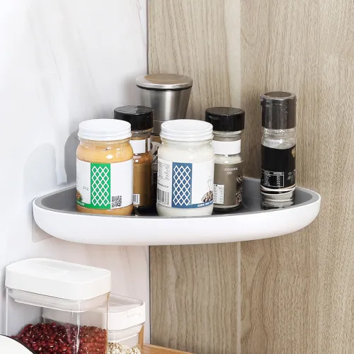 Кутова полиця, що клеїться для ванної кімнати MVM, біла/сіра, 320x250x250 мм, ABS пластик