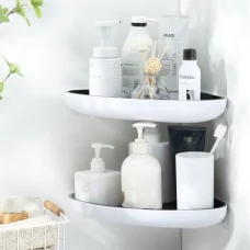 Кутова полиця, що клеїться для ванної MVM, біла/чорна, 320x250x250 мм, ABS пластик