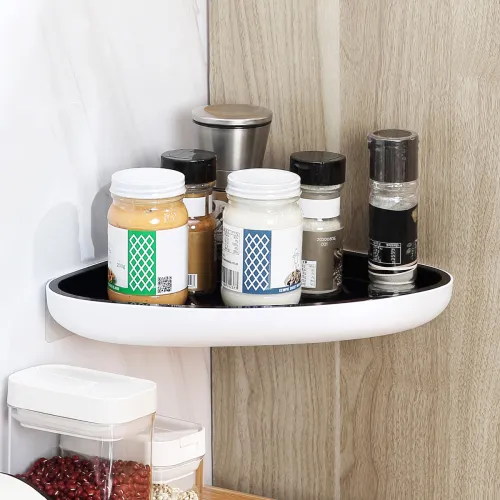 Кутова полиця, що клеїться для ванної MVM, біла/чорна, 320x250x250 мм, ABS пластик