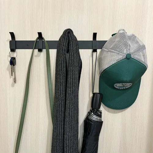 Вешалка на 5 крючков из алюминиевого сплава черного цвета, 435х70 мм, прямоугольная форма