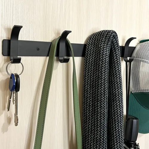 Вешалка на 5 крючков из алюминиевого сплава черного цвета, 435х70 мм, прямоугольная форма