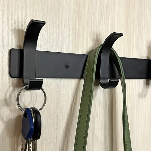 Вешалка на 5 крючков из алюминиевого сплава черного цвета, 435х70 мм, прямоугольная форма