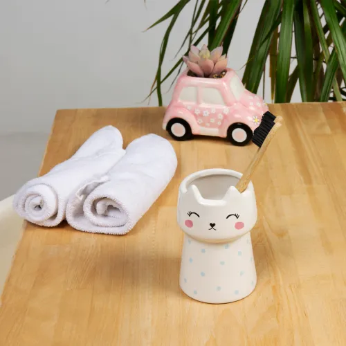 Подставка для зубных щеток и пасты МВМ MY HOME Cute Cat, 250 мл, белая, керамическая, 80х100 мм