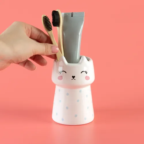 Подставка для зубных щеток и пасты МВМ MY HOME Cute Cat, 250 мл, белая, керамическая, 80х100 мм