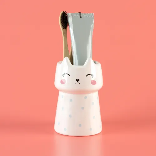 Подставка для зубных щеток и пасты МВМ MY HOME Cute Cat, 250 мл, белая, керамическая, 80х100 мм