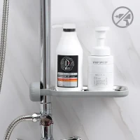 Полка на душевую штангу и смеситель с фиксатором, серый, 225х105 мм, ABS пластик, нержавеющая сталь