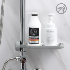 Полиця на душову штангу та змішувач з фіксатором, сірий, 225х105 мм, ABS пластик, нержавіюча сталь