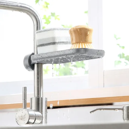 Полиця на душову штангу та змішувач з фіксатором, сірий, 225х105 мм, ABS пластик, нержавіюча сталь