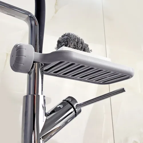 Полиця на душову штангу та змішувач з фіксатором, сірий, 225х105 мм, ABS пластик, нержавіюча сталь