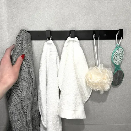 Вешалка на 5 крючков из алюминиевого сплава черного цвета, 382х40 мм