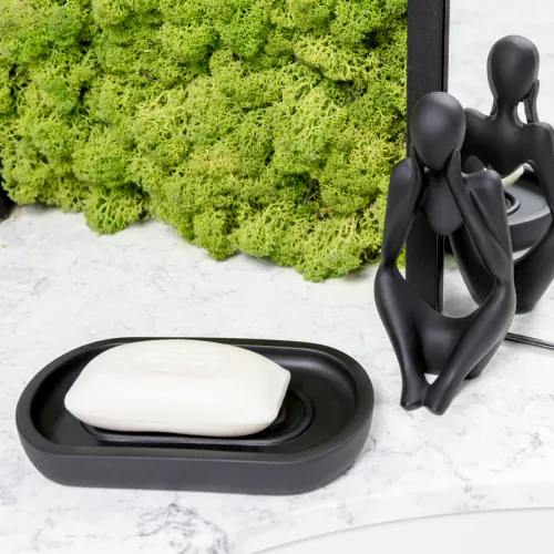 Мыльница MVM MY HOME Richmond черная из непрозрачной смолы с рельефной поверхностью