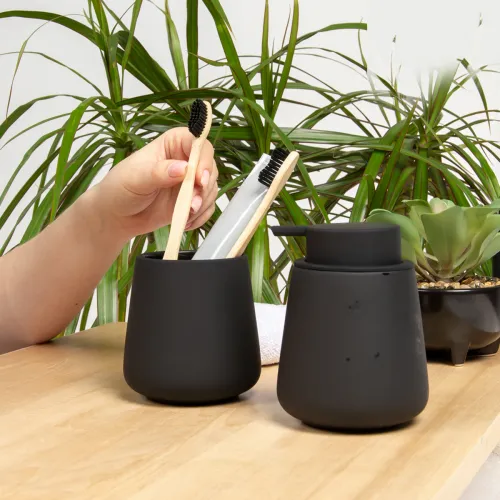 Підставка для зубних щіток та пасти МВМ MY HOME Jersey 400 мл, чорний, 75х125 мм, кераміка