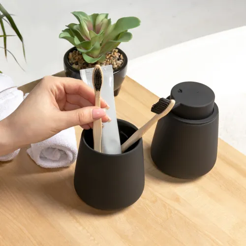 Підставка для зубних щіток та пасти МВМ MY HOME Jersey 400 мл, чорний, 75х125 мм, кераміка