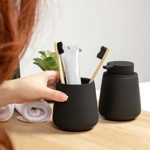 Підставка для зубних щіток та пасти МВМ MY HOME Jersey 400 мл, чорний, 75х125 мм, кераміка