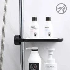 Полиця на душову штангу та змішувач з фіксатором чорна, 225х105 мм, ABS пластик, нержавіюча сталь