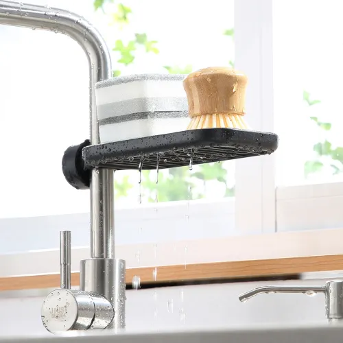 Полиця на душову штангу та змішувач з фіксатором чорна, 225х105 мм, ABS пластик, нержавіюча сталь