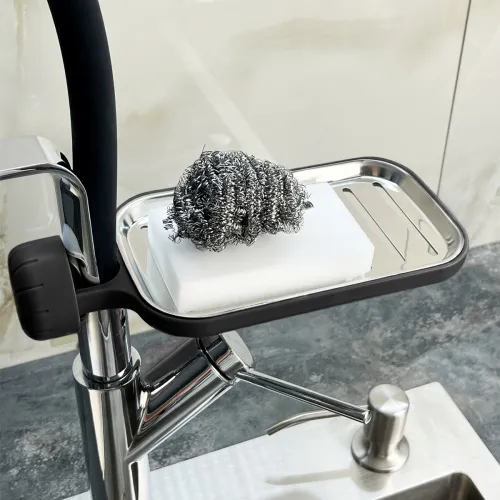 Полиця на душову штангу та змішувач з фіксатором чорна, 225х105 мм, ABS пластик, нержавіюча сталь