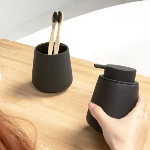 Диспенсер для жидкого мыла МВМ MY HOME Jersey 400 мл, черный, керамика, 75х180 мм