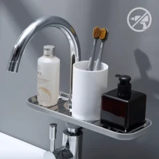 Полиця для душової штанги та змішувача з фіксатором, сірий, 284х105 мм, ABS пластик та нержавіюча сталь.