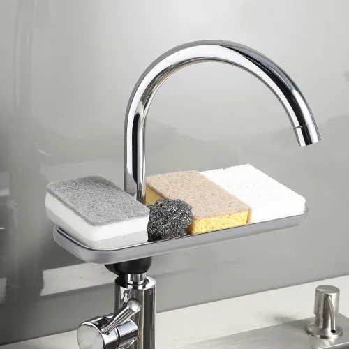 Полиця для душової штанги та змішувача з фіксатором, сірий, 284х105 мм, ABS пластик та нержавіюча сталь.