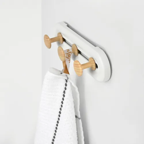 Вішалка на 3 гачки МВМ MY HOME, 50х180 мм, білий/дерево, ABS пластик